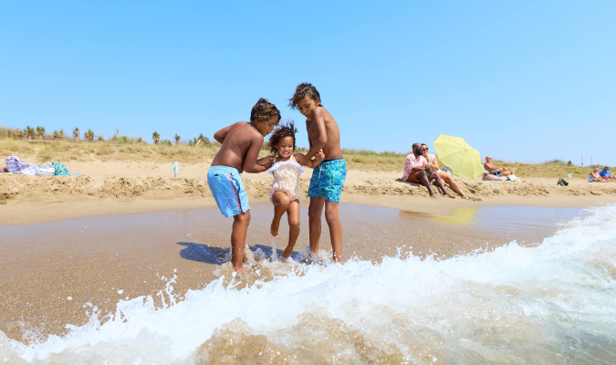 enfants, plage, mer